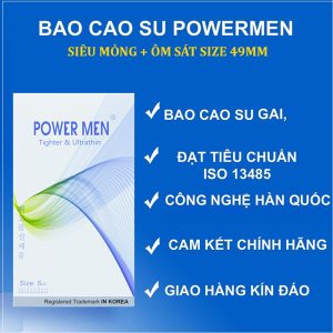 Bao cao su Powermen Tighter & Ultrathin Siêu Mỏng, Ôm sát Size nhỏ 49mm Hộp 12 chiếc 